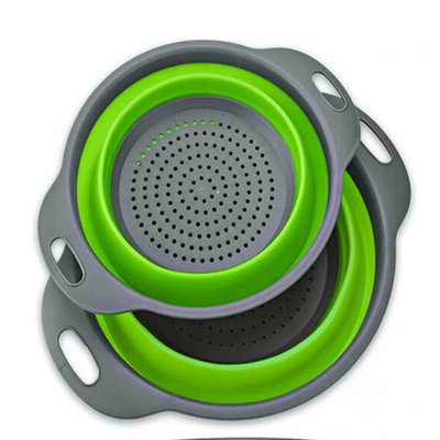 Друшляк силіконовий складаний 2 шт. у комплекті (великий + маленький) Collapsible filter baskets, зелений FIL258 фото