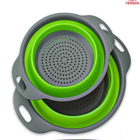 Друшляк силіконовий складаний 2 шт. у комплекті (великий + маленький) Collapsible filter baskets, зелений FIL258 фото