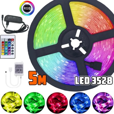 Світлодіодна стрічка багатобарвна 3528 RGB 5 м Led з пультом N3528 фото