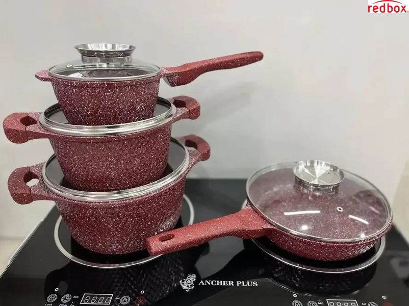 Набір каструль і сковорода з гранітним антипригарним покриттям Higher Kitchen HK-315 7 предметів КРАСНИЙ KK-315RED фото