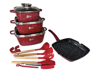 Кухонний набір посуду з антипригарним покриттям і сковорода HK-317 Сковороди з гранітним покриттям Червоний REDHK317 фото