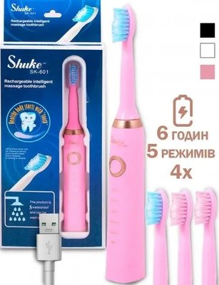 Електрична зубна щітка Shuke SK-601 акумуляторна Рожева SHPI601 фото