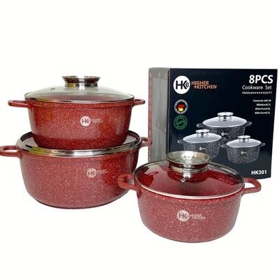 Набір каструль із гранітним антипригарним покриттям Higher Kitchen HK-301, набір посуду 6 предметів червоний REDHK301 фото
