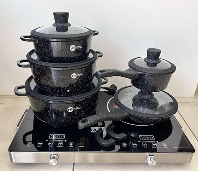 Набір посуду з гранітним антипригарним покриттям Higher Kitchen НК-316 з 12 предметів Чорний НК316BLAC фото